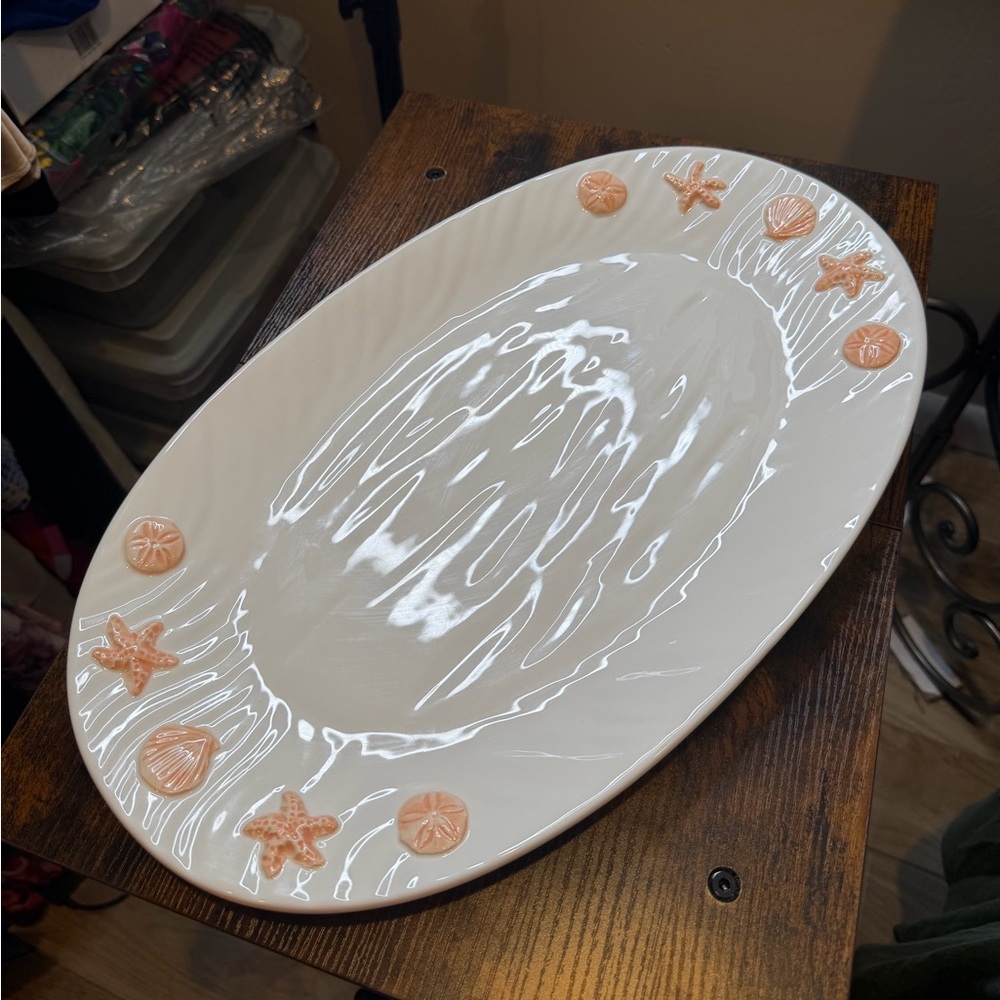 Vintage Mesa International Seashell Sea Star Embellished Oval Platter 18.5x11